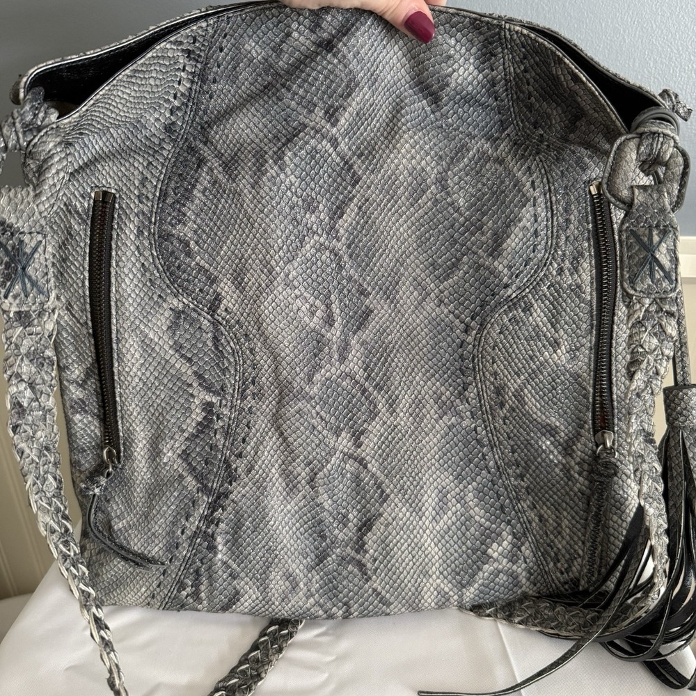 Carlos Falchi Gray Snake Long Crossbody Shoulder Bag Purse With Tassel